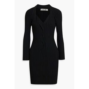 Diane von Furstenberg DVF Medium Veronique Ribbed-Knit Mini Dress Long Sleeve